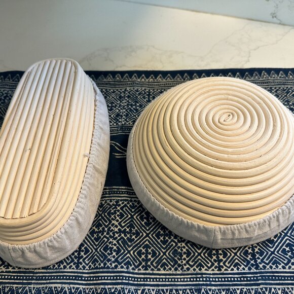 NEW Sourdough Natural Rattan Bread Proofing Basket Set of 2 Round & Oval Scraper - Picture 3 of 7